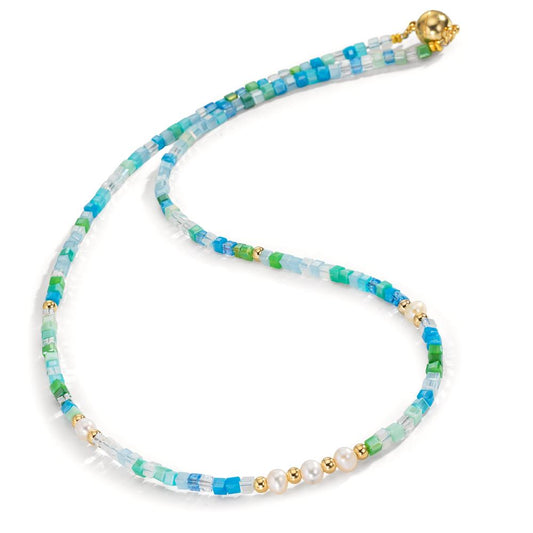 Collier Acier inoxydable Cristal jaune PVD perle d'eau douce, 5 Perles, 4.5 mm 43 cm