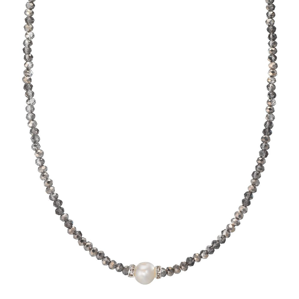 Collier Acier inoxydable Cristal gris perle d'eau douce 6.5-7 mm 43 cm
