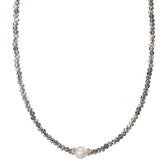 Collier Acier inoxydable Cristal gris perle d'eau douce 6.5-7 mm 43 cm