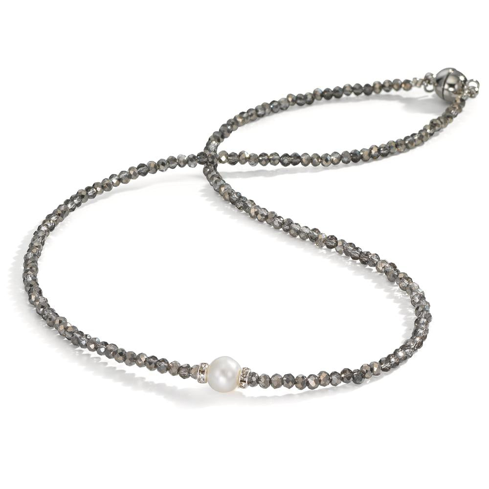 Collier Acier inoxydable Cristal gris perle d'eau douce 6.5-7 mm 43 cm