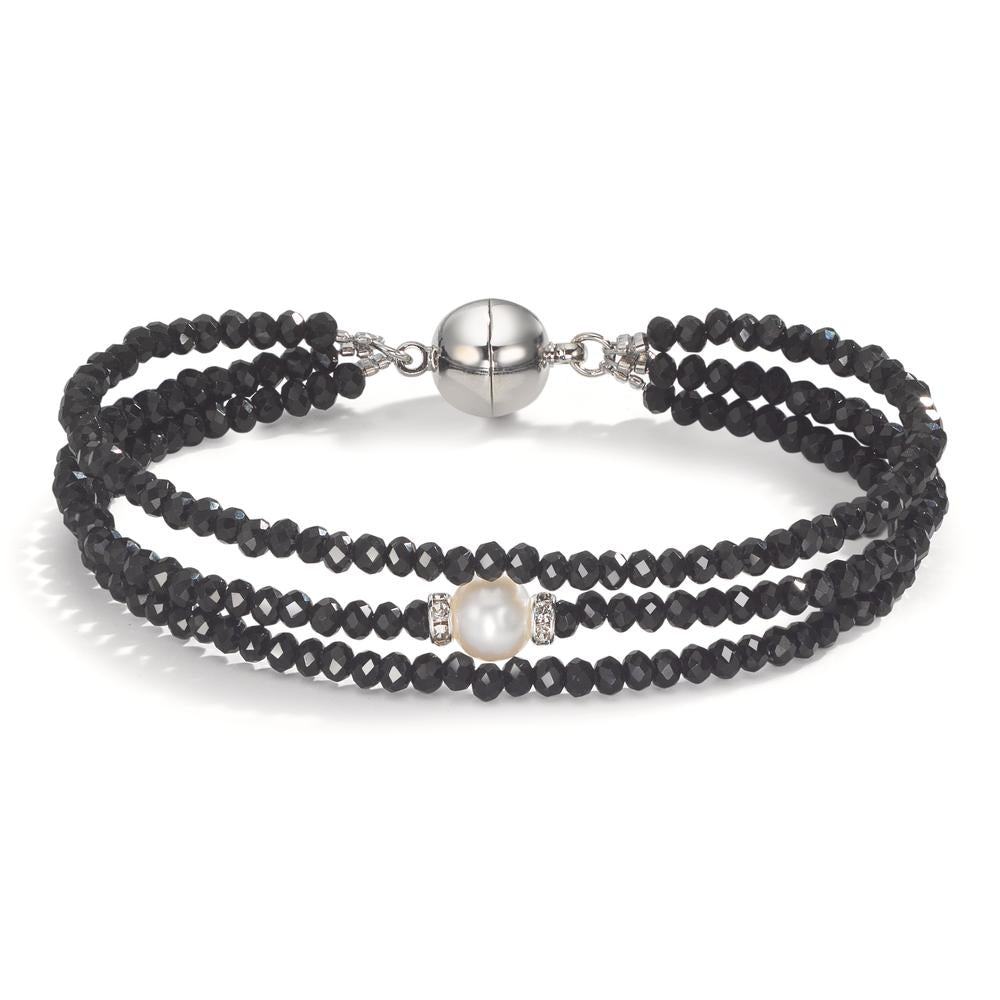 Bracelet Acier inoxydable Cristal noir perle d'eau douce 7-7.5 mm