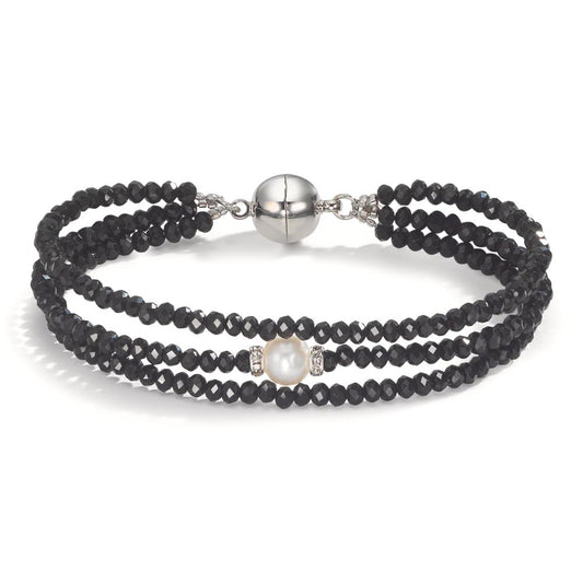 Bracelet Acier inoxydable Cristal noir perle d'eau douce 7-7.5 mm 19 cm