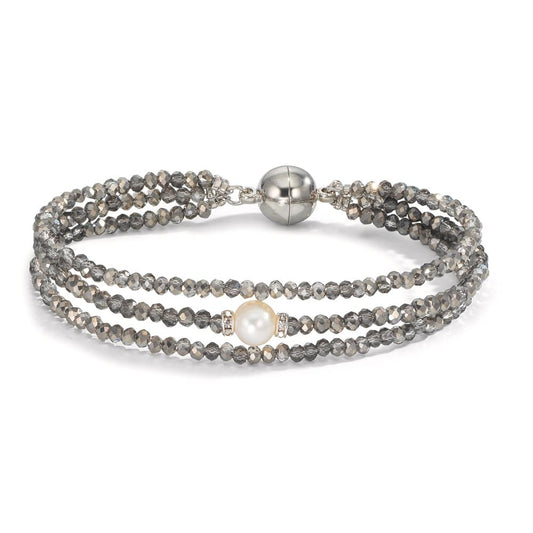 Bracelet Acier inoxydable Cristal gris perle d'eau douce 7-7.5 mm 18.5 cm