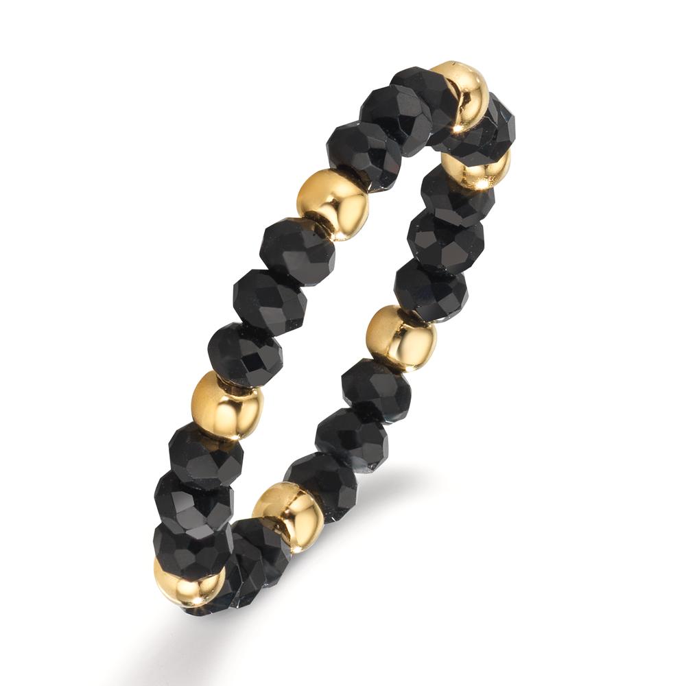 Bague Acier inoxydable Cristal noir, 3 mm jaune PVD