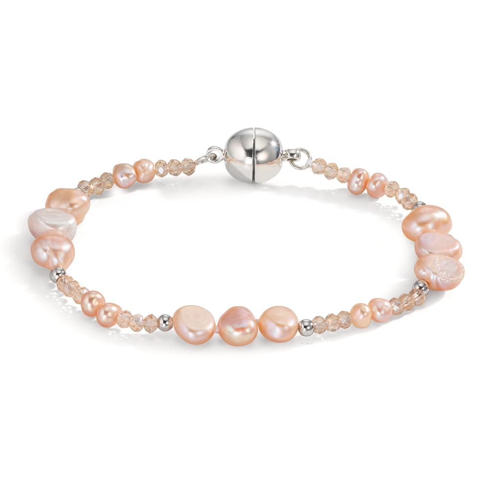 Bracelet Acier inoxydable Cristal rose perle d'eau douce rose