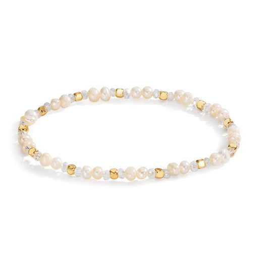 Bracelet Acier inoxydable Cristal blanc jaune PVD perle d'eau douce 16 cm