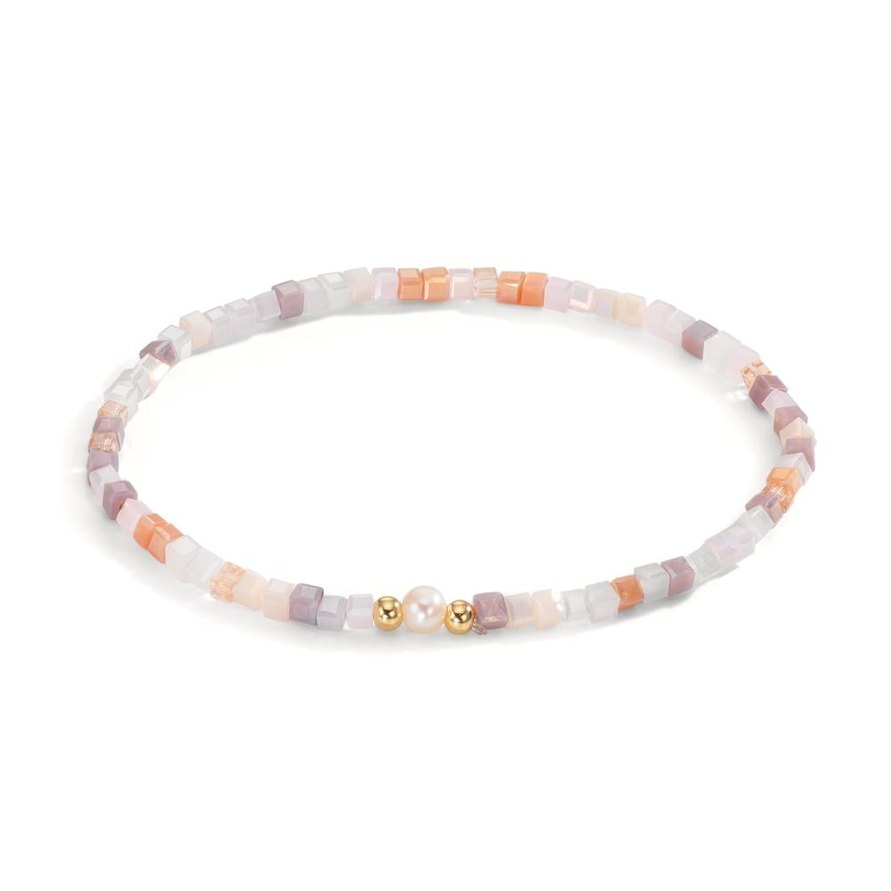 Bracelet Acier inoxydable Cristal rose jaune PVD perle d'eau douce 4-4.5 mm 17 cm