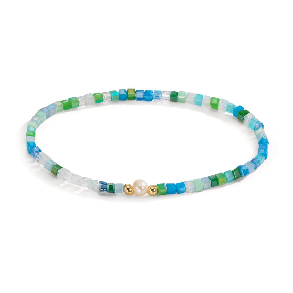 Bracelet Acier inoxydable Cristal jaune PVD perle d'eau douce 4-4.5 mm 17 cm