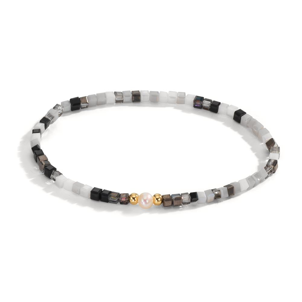 Bracelet Acier inoxydable Cristal jaune PVD perle d'eau douce 4-4.5 mm 17 cm