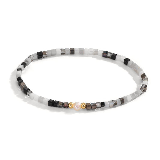 Bracelet Acier inoxydable Cristal jaune PVD perle d'eau douce 4-4.5 mm 17 cm