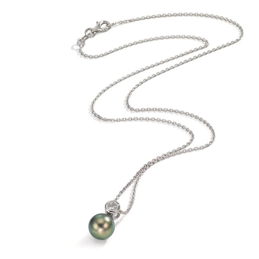 Collier Argent Zircone Rhodié perle de Tahiti 8-9 mm 45 cm