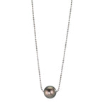 Collier Argent Rhodié perle de Tahiti, 10 mm 38-50 cm
