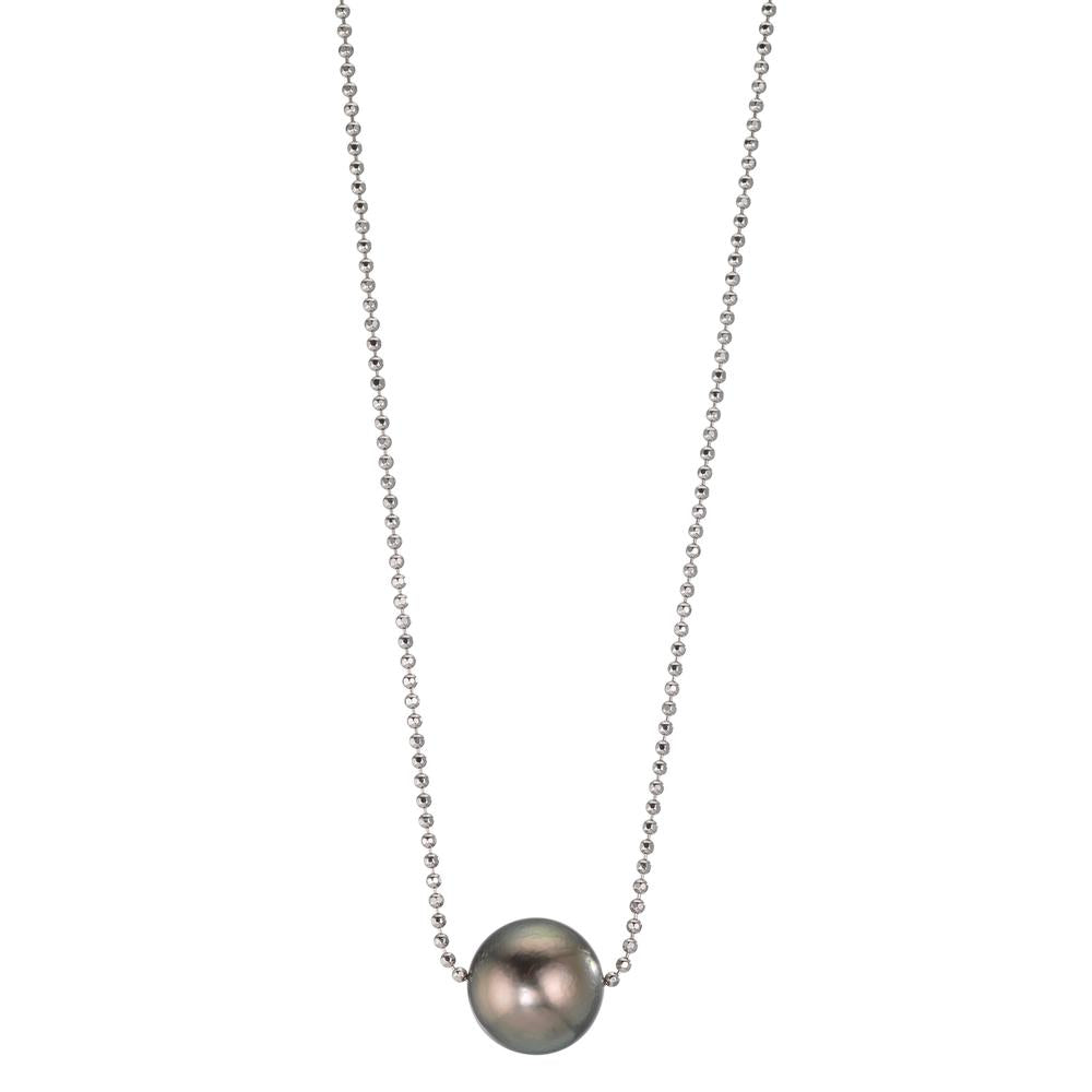Collier Argent Rhodié perle de Tahiti, 10 mm 38-50 cm