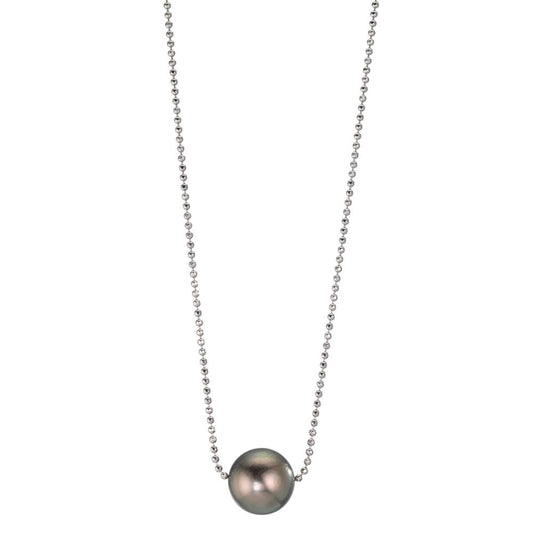 Collier Argent Rhodié perle de Tahiti, 10 mm 38-50 cm