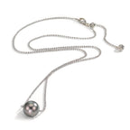 Collier Argent Rhodié perle de Tahiti, 10 mm 38-50 cm