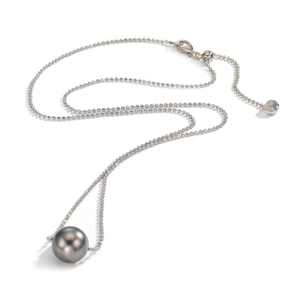 Collier Argent Rhodié perle de Tahiti, 10 mm 38-50 cm