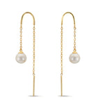 Boucles d'oreilles pendantes Or jaune 9K perle d'eau douce, 2 Perles 5-5.5 mm