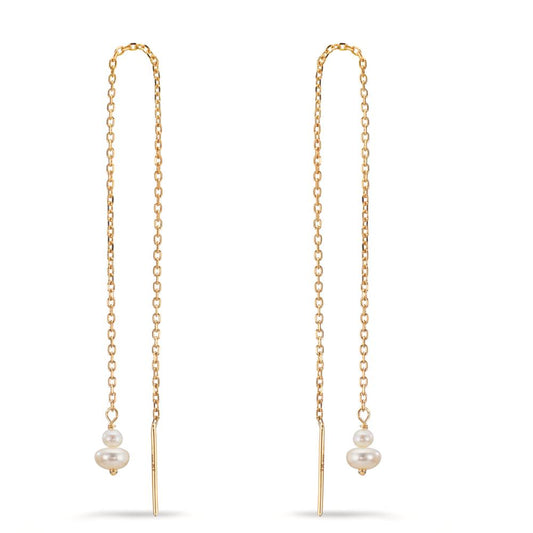 Boucles d'oreilles pendantes Or jaune 9K perle d'eau douce, 4 Perles 2.5-4 mm