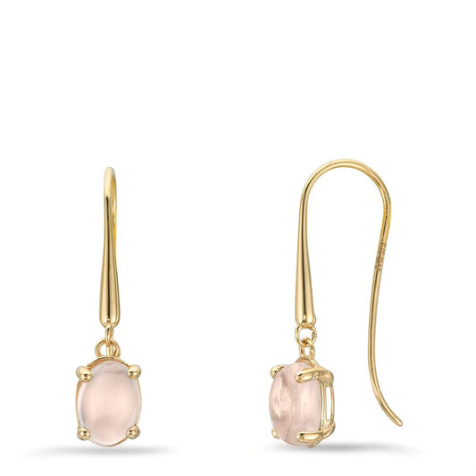 Pendant d'oreilles Or jaune 9K Quartz rose, 2 Pierres