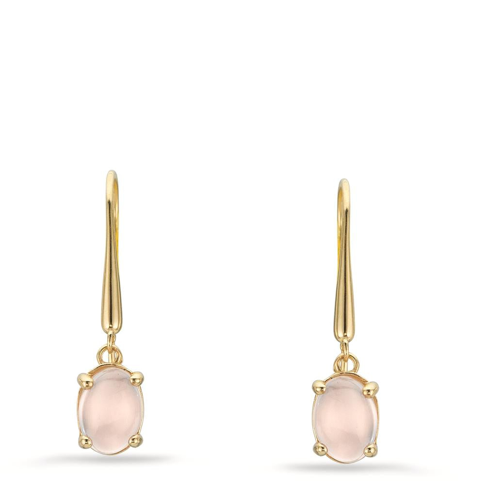 Pendant d'oreilles Or jaune 9K Quartz rose, 2 Pierres