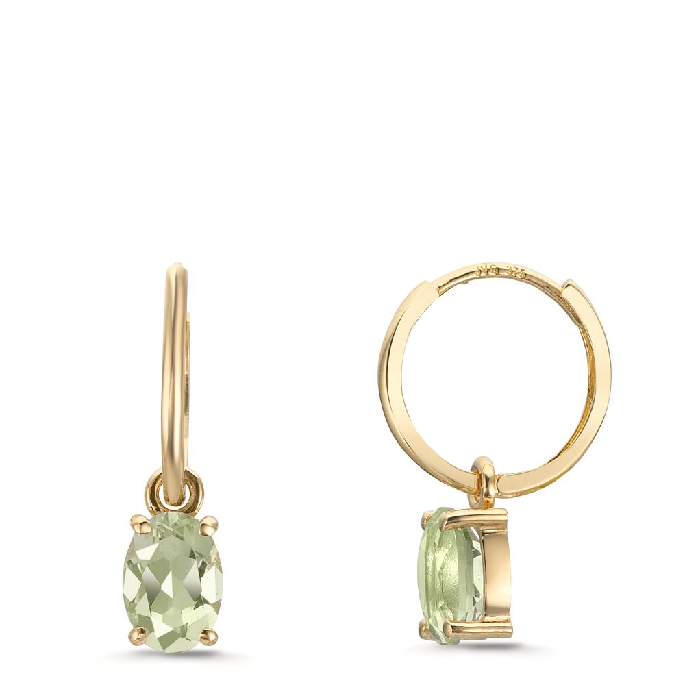 Créoles avec pendentif Or jaune 9K Améthyste vert, 2 Pierres