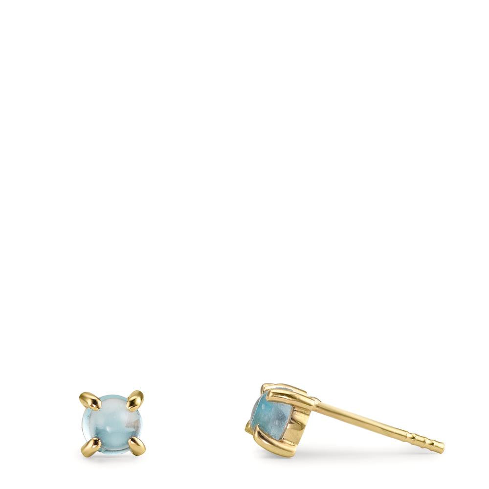 Clous d'oreilles Or jaune 9K Topaze bleu clair, 2 Pierres Ø4.3 mm