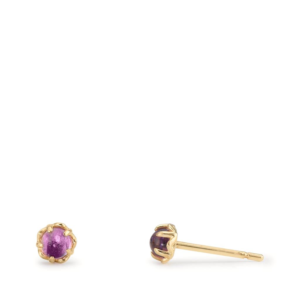 Clous d'oreilles Or jaune 9K Améthyste 2 Pierres Ø4 mm
