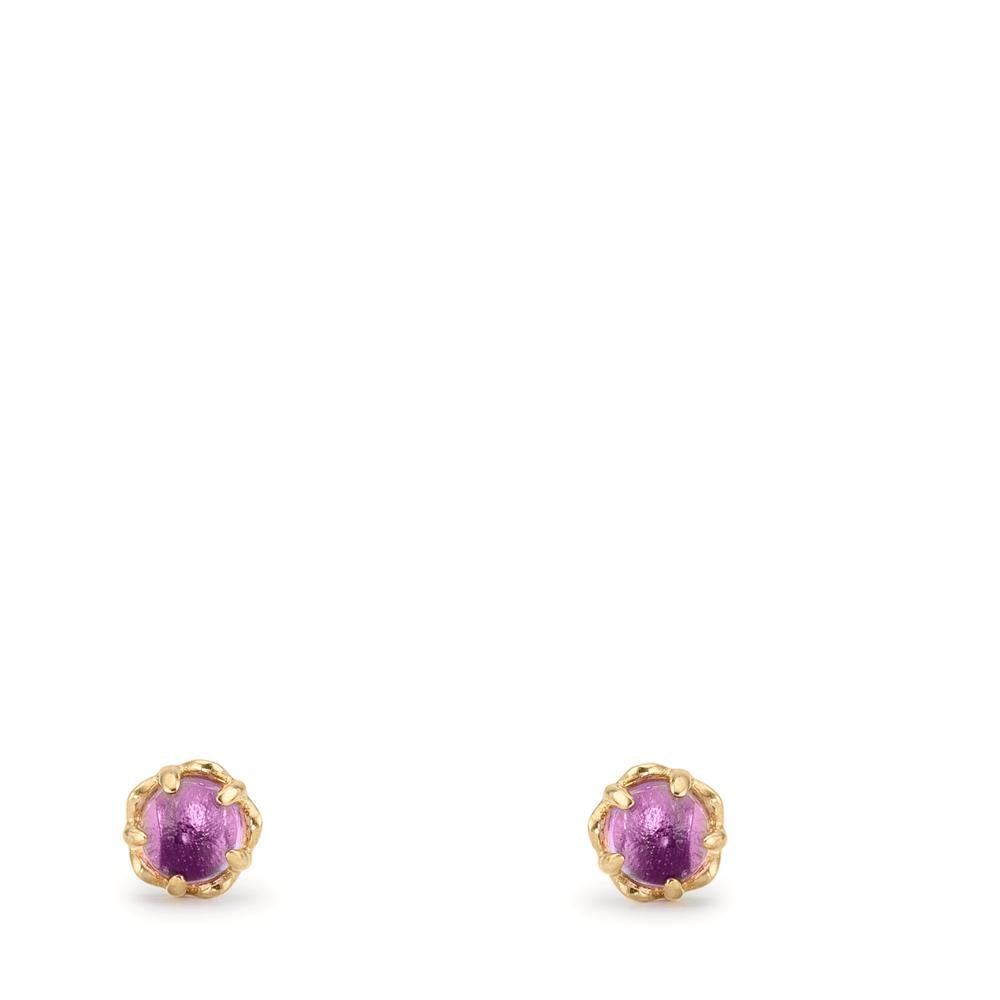 Clous d'oreilles Or jaune 9K Améthyste 2 Pierres Ø4 mm