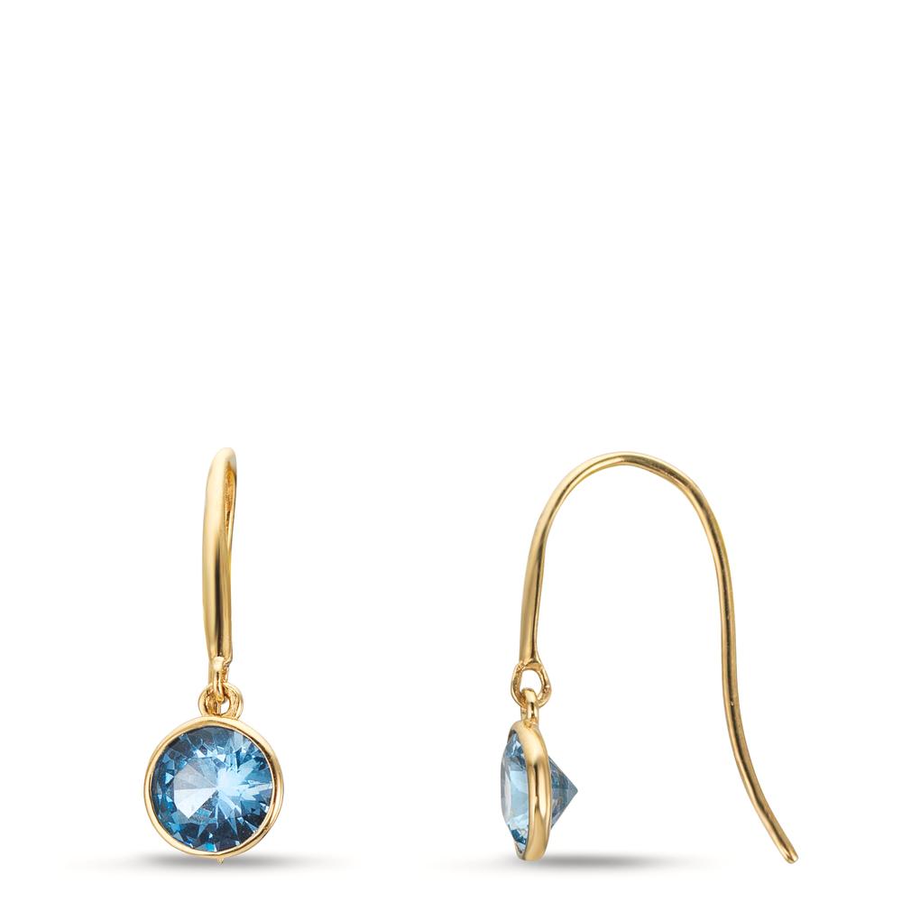 Pendant d'oreilles Or jaune 9K Zircone bleu clair, 2 Pierres