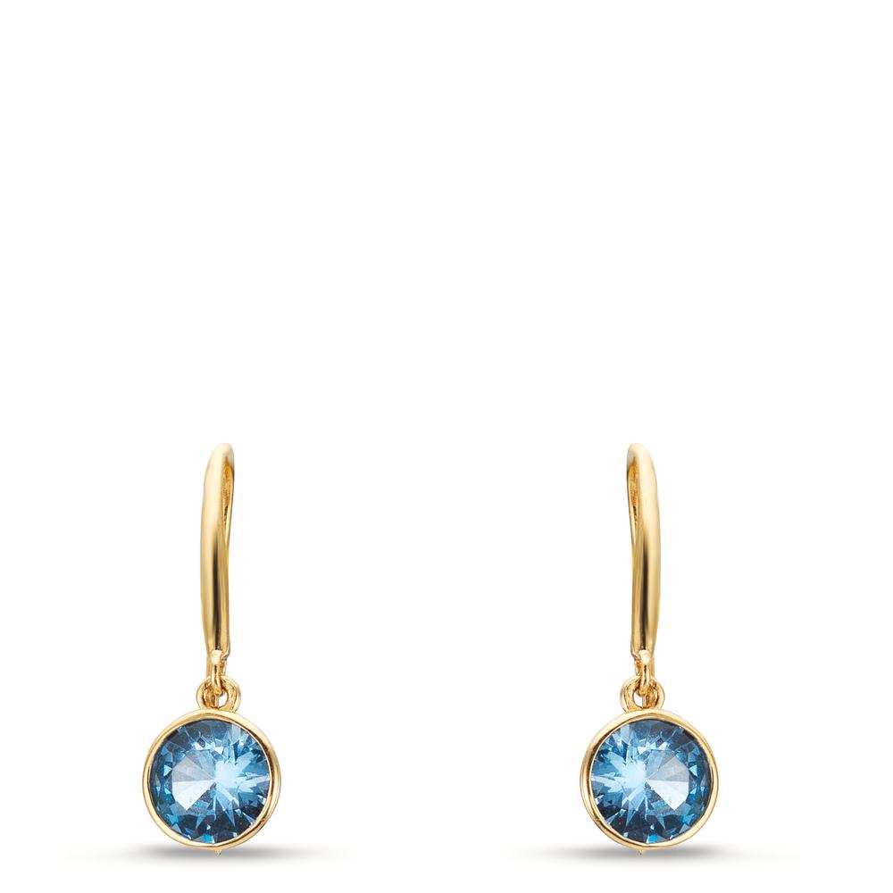 Pendant d'oreilles Or jaune 9K Zircone bleu clair, 2 Pierres