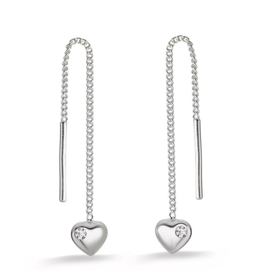 Boucles d'oreilles pendantes Argent Zircone 2 Pierres Rhodié Coeur