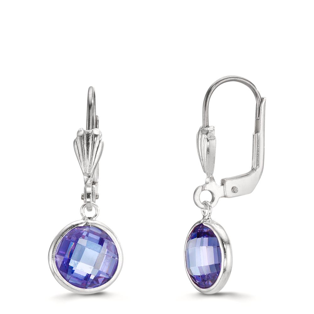 Pendant d'oreilles Antiallergique Zircone violet, 2 Pierres, 8 mm