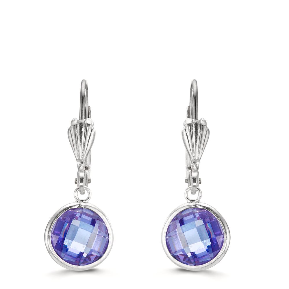 Pendant d'oreilles Antiallergique Zircone violet, 2 Pierres, 8 mm