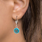 Pendant d'oreilles Antiallergique Zircone aqua, 2 Pierres, 8 mm