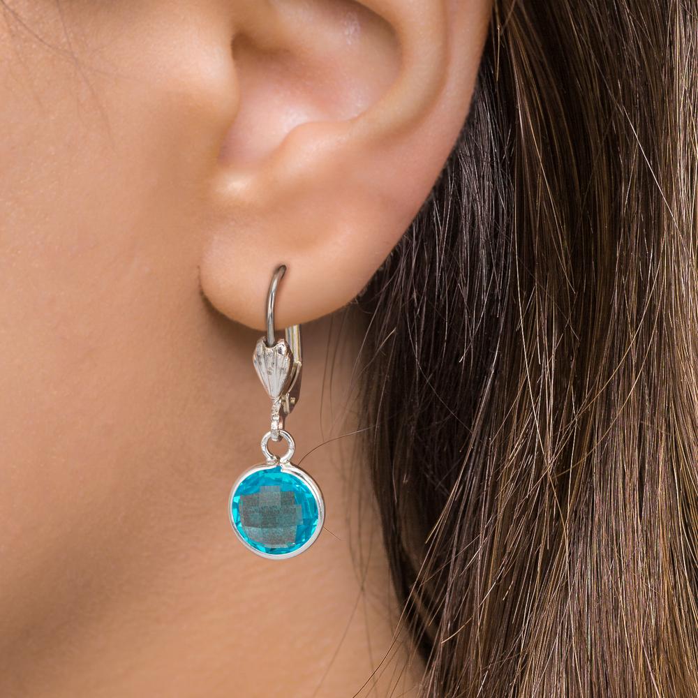 Pendant d'oreilles Antiallergique Zircone aqua, 2 Pierres, 8 mm