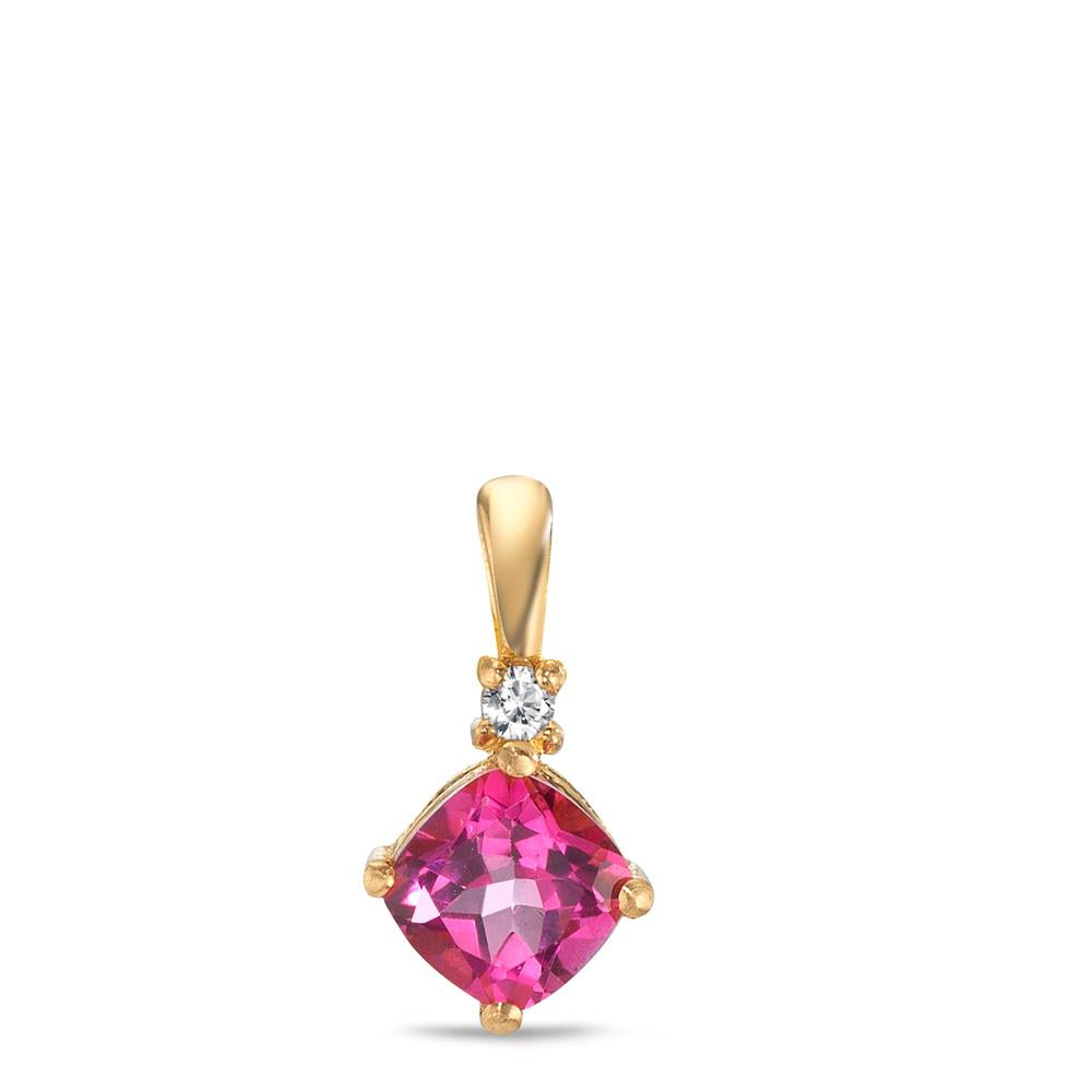 Pendentif Or jaune 18K Topaze rose, Topaze blanc Ø6.5 mm