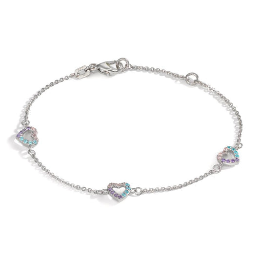 Bracelet Argent Zircone coloré Rhodié Coeur 14-16 cm
