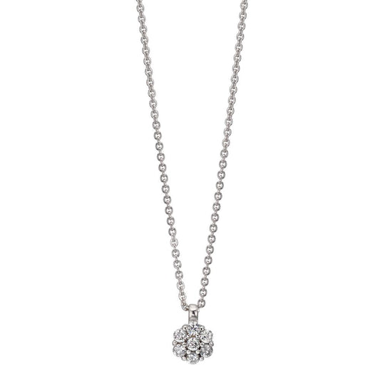 Collier Argent Zircone 7 Pierres Rhodié Fleur 38 cm