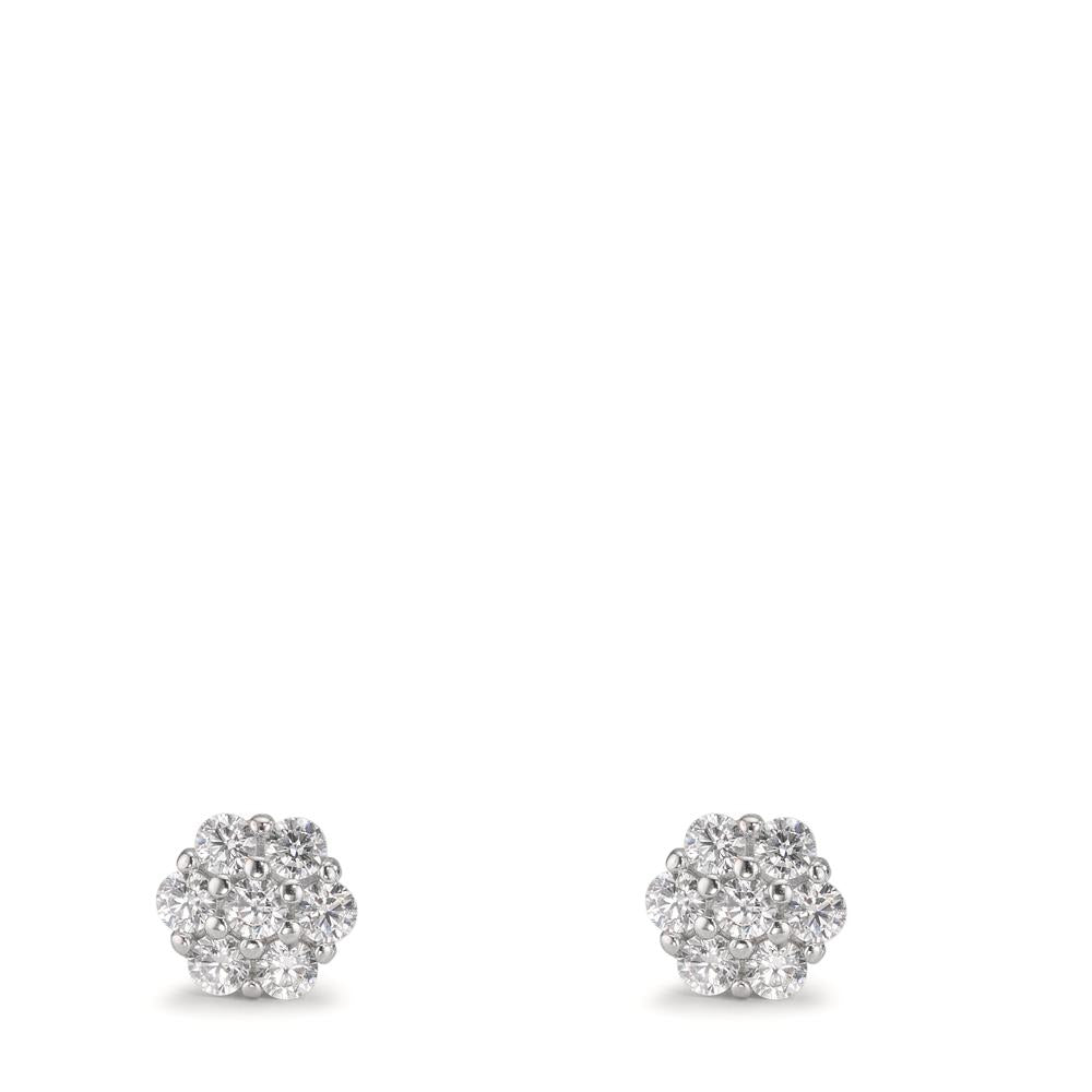 Clous d'oreilles Argent Zircone 14 Pierres Rhodié Fleur