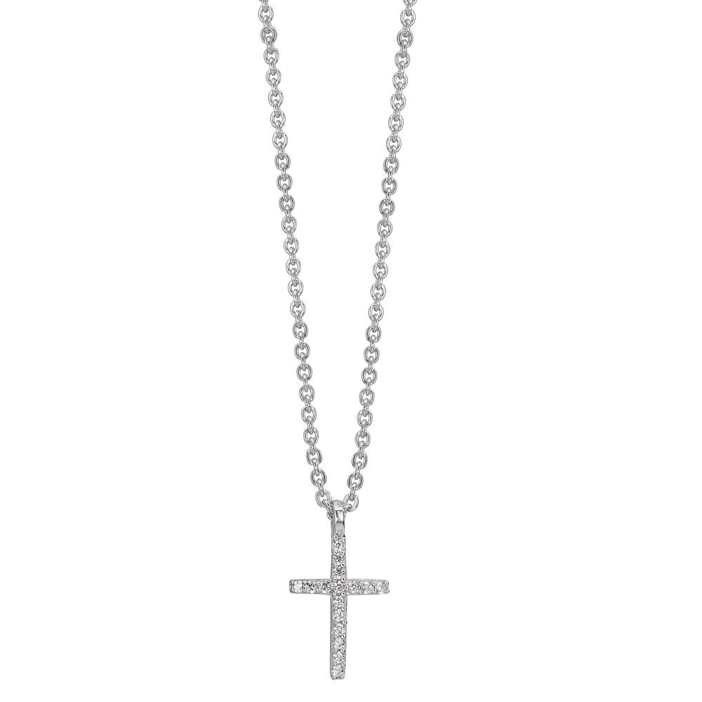 Collier Argent Zircone 16 Pierres Rhodié Croix 38-42 cm