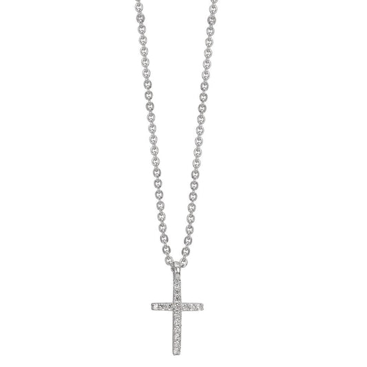 Collier Argent Zircone 16 Pierres Rhodié Croix 38-42 cm