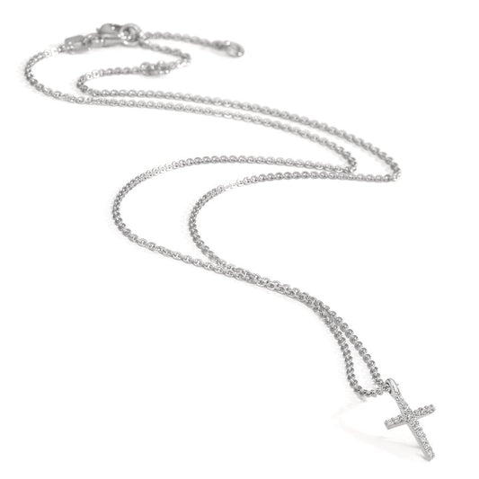Collier Argent Zircone 16 Pierres Rhodié Croix 38-42 cm
