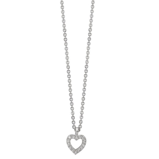 Collier Argent Zircone 16 Pierres Rhodié Coeur 38-42 cm