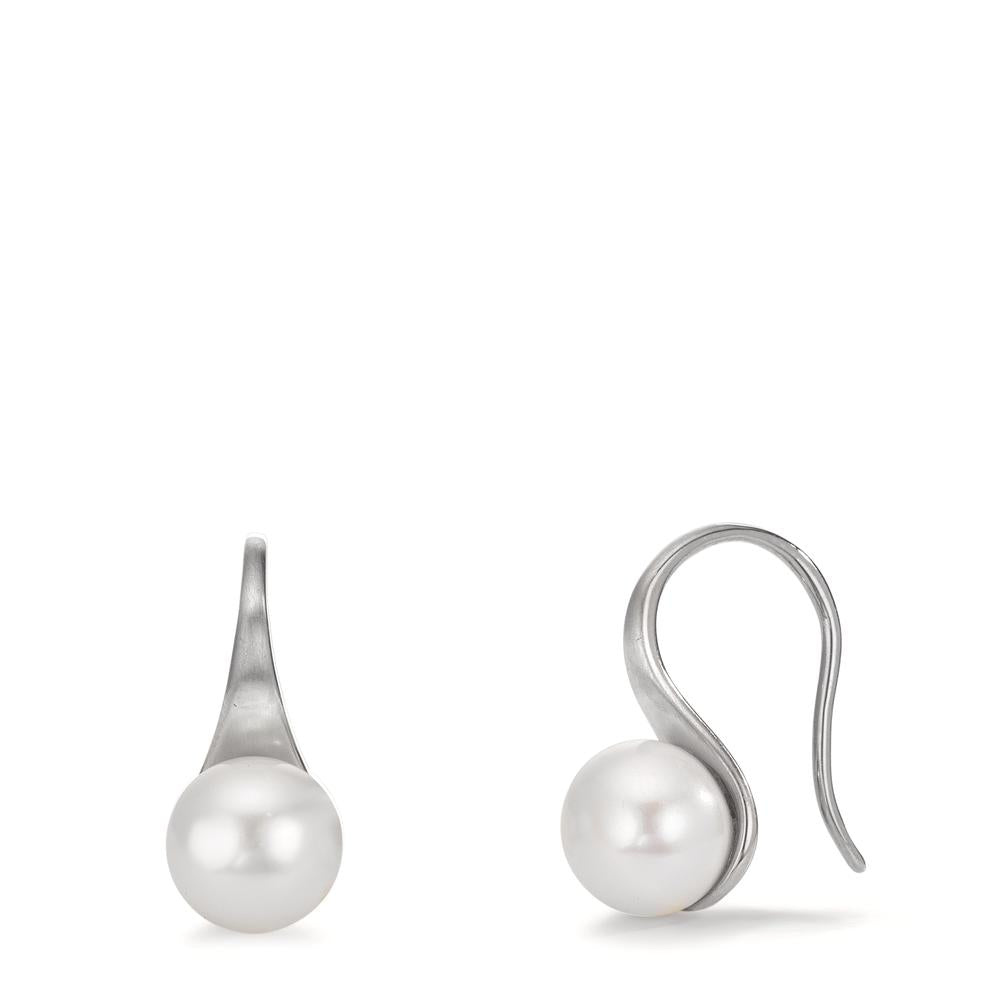 Pendant d'oreilles Argent Rhodié perle d'eau douce, 2 Perles, 8 mm