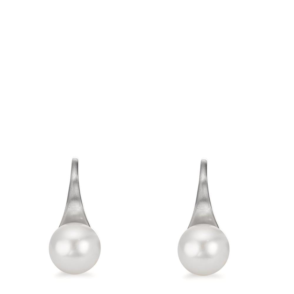 Pendant d'oreilles Argent Rhodié perle d'eau douce, 2 Perles, 8 mm