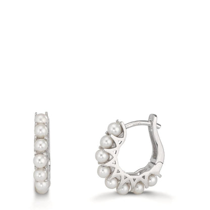 Créoles à charnières Argent Rhodié perle d'eau douce, 16 Perles, 2.5 mm