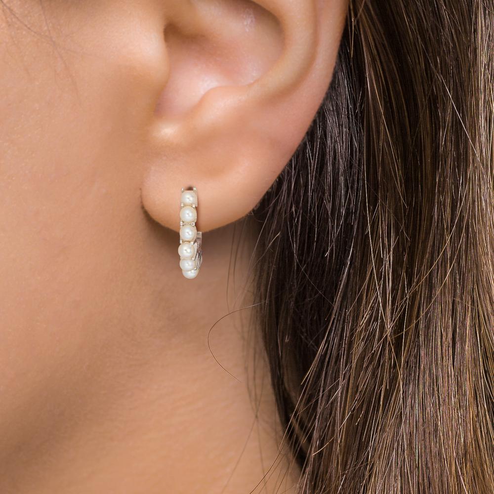 Créoles à charnières Argent Rhodié perle d'eau douce, 16 Perles, 2.5 mm
