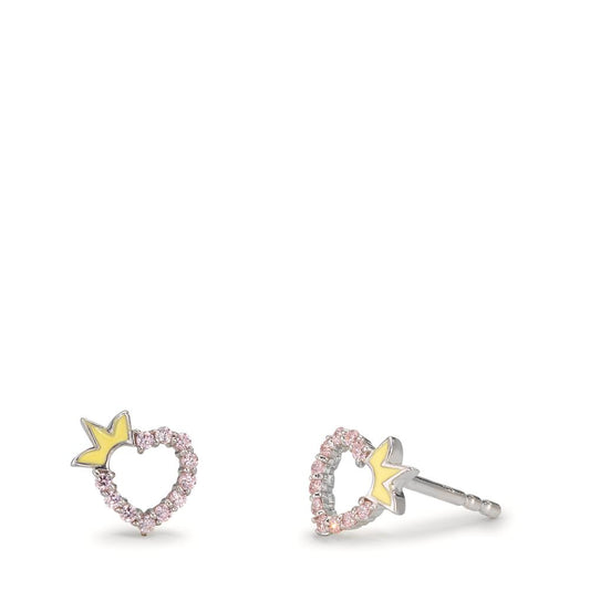 Clous d'oreilles Argent Zircone rose Rhodié Coeur Ø6.5 mm