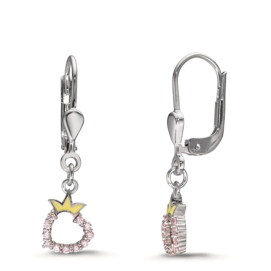 Pendant d'oreilles Argent Zircone rose Rhodié Coeur