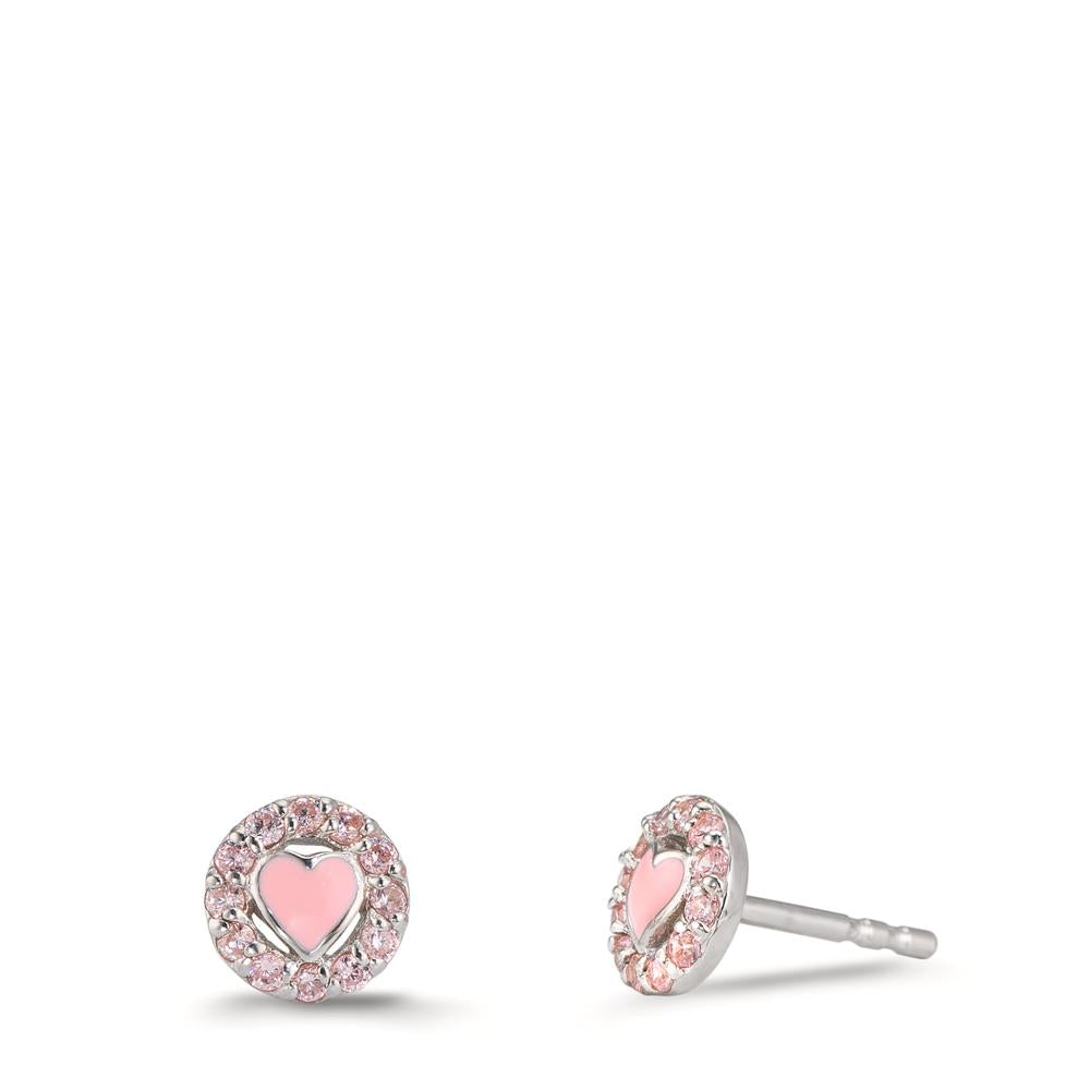 Clous d'oreilles Argent Zircone rose Rhodié Coeur Ø6.5 mm